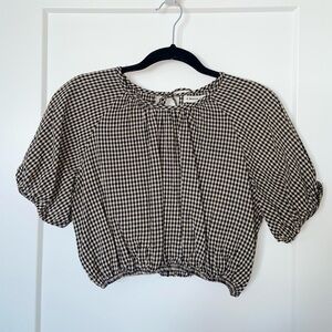 A Bronze Age Gingham Puff Sleeve Crop Top